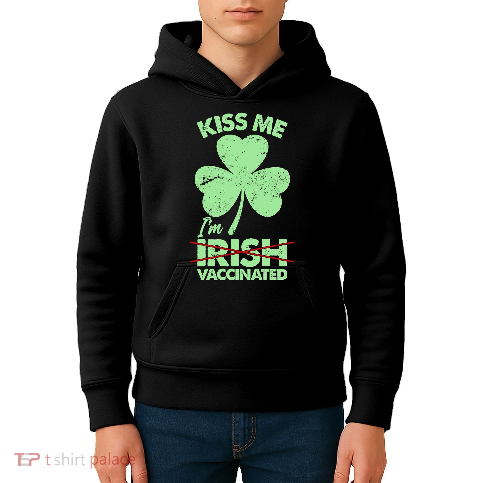 Funny St Patrick's Day Kiss Me I'm Irish Vaccinated Kids Hoodie