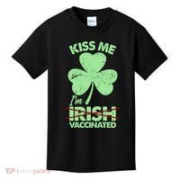 Funny St Patrick's Day Kiss Me I'm Irish Vaccinated Kids T-Shirt thumb 0