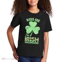 Funny St Patrick's Day Kiss Me I'm Irish Vaccinated Kids T-Shirt thumb 2