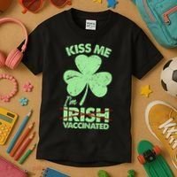 Funny St Patrick's Day Kiss Me I'm Irish Vaccinated Kids T-Shirt thumb 3