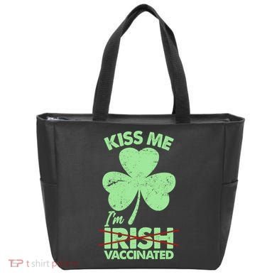 Funny St Patrick's Day Kiss Me I'm Irish Vaccinated Tote Bag