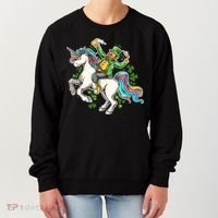 Funny St Patrick's Day Leprechaun Riding Unicorn Women's Sweatshirt thumb 0