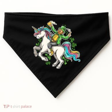 Funny St Patrick's Day Leprechaun Riding Unicorn USA-Made Doggie Bandana