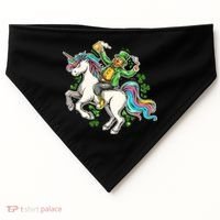 Funny St Patrick's Day Leprechaun Riding Unicorn USA-Made Doggie Bandana thumb 0