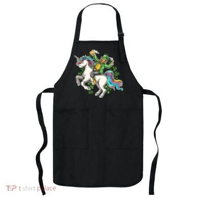 Funny St Patrick's Day Leprechaun Riding Unicorn Apron
