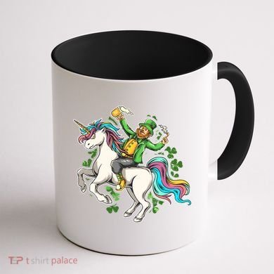 Funny St Patrick's Day Leprechaun Riding Unicorn Coffee Mug back