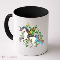 Funny St Patrick's Day Leprechaun Riding Unicorn Coffee Mug thumb 0
