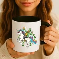 Funny St Patrick's Day Leprechaun Riding Unicorn Coffee Mug thumb 3