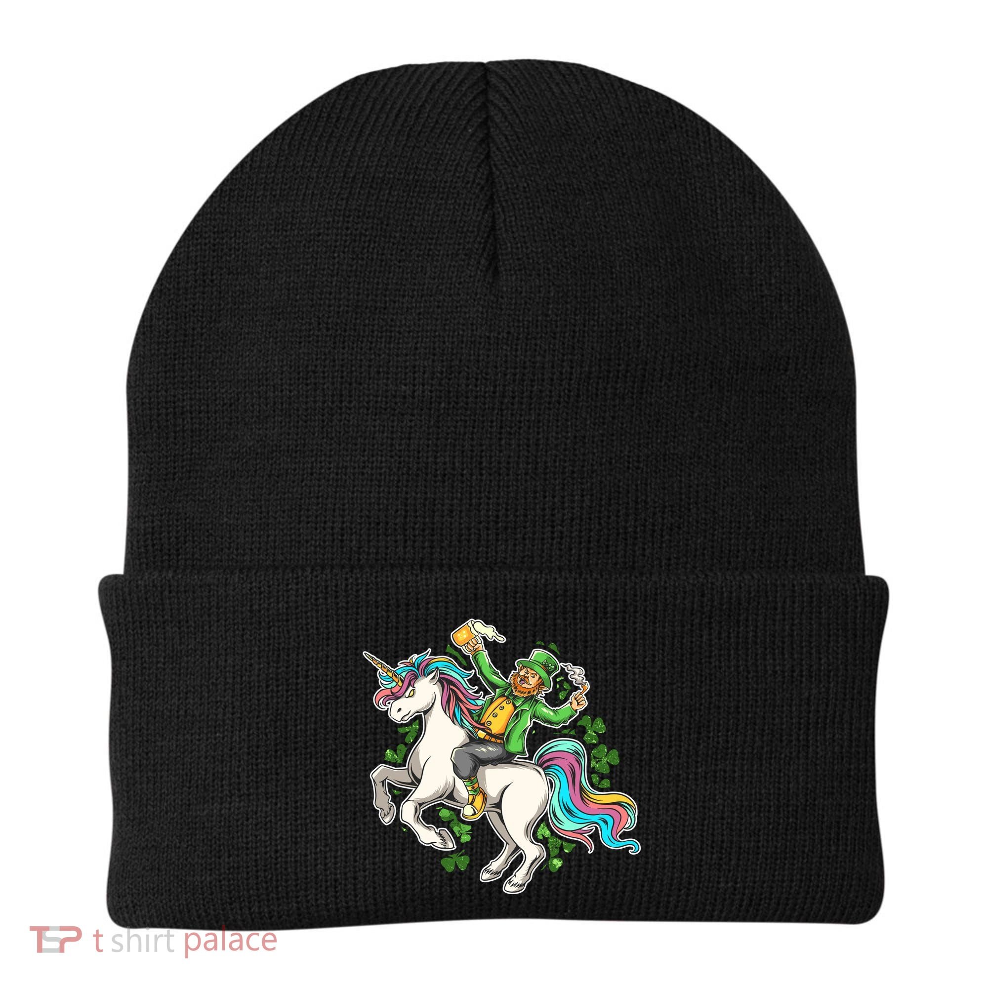 Funny St Patrick's Day Leprechaun Riding Unicorn Beanie