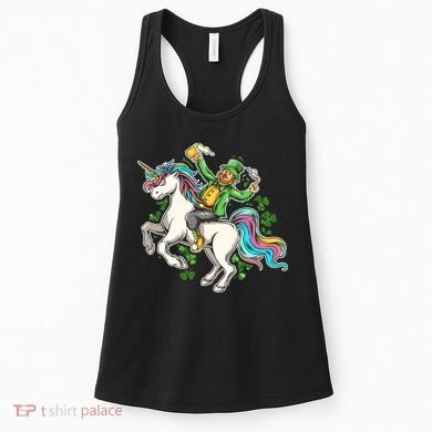 Funny St Patrick's Day Leprechaun Riding Unicorn Women's Tank Top