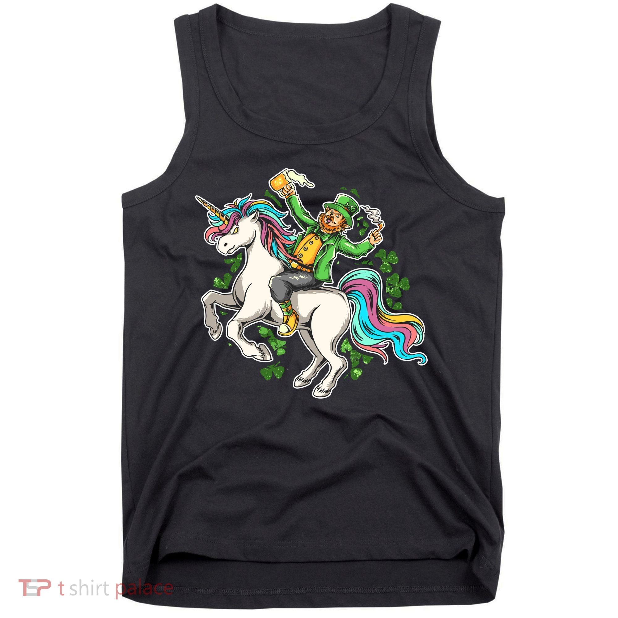 Funny St Patrick's Day Leprechaun Riding Unicorn Tank Top