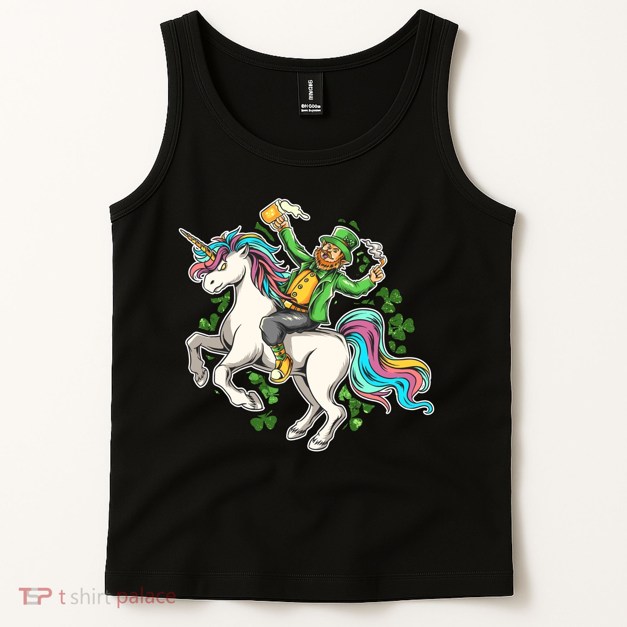 Funny St Patrick's Day Leprechaun Riding Unicorn Tank Top