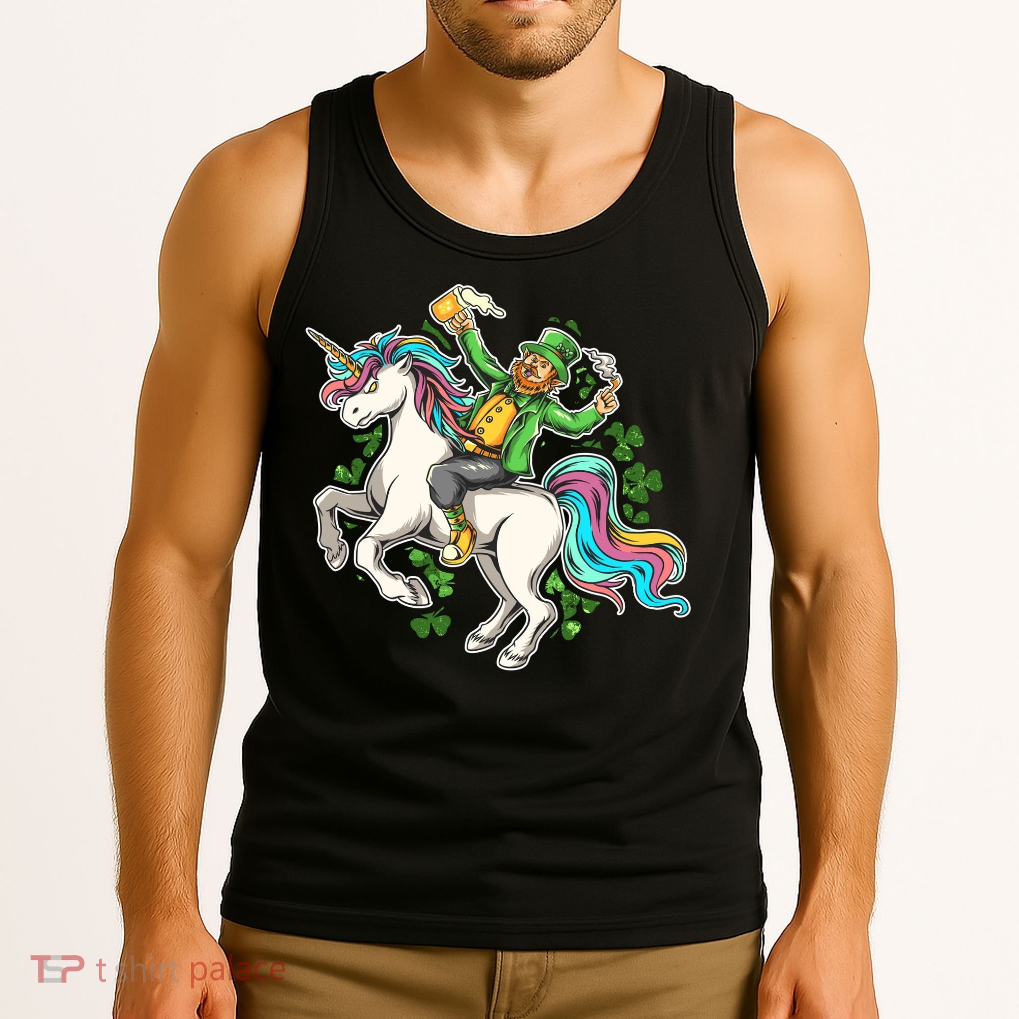 Funny St Patrick's Day Leprechaun Riding Unicorn Tank Top