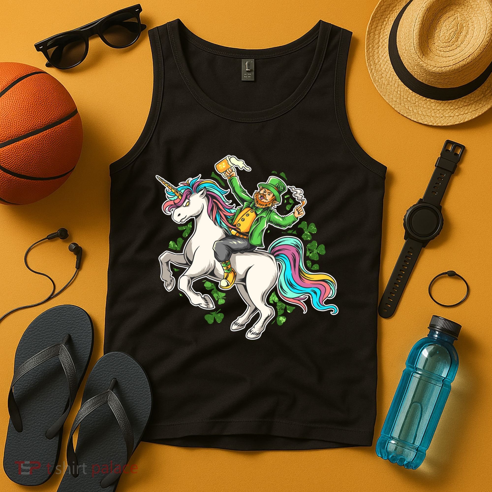 Funny St Patrick's Day Leprechaun Riding Unicorn Tank Top