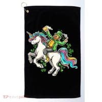 Funny St Patrick's Day Leprechaun Riding Unicorn Golf Towel thumb 0