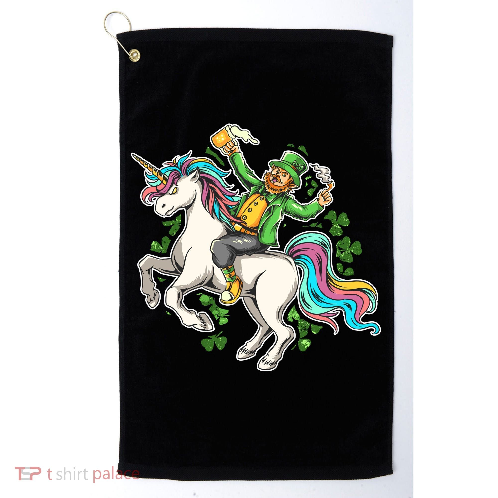 Funny St Patrick's Day Leprechaun Riding Unicorn Golf Towel