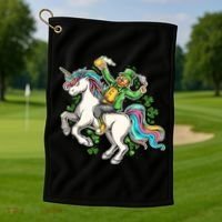 Funny St Patrick's Day Leprechaun Riding Unicorn Golf Towel thumb 1