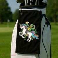 Funny St Patrick's Day Leprechaun Riding Unicorn Golf Towel thumb 2
