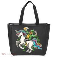 Funny St Patrick's Day Leprechaun Riding Unicorn Tote Bag thumb 0