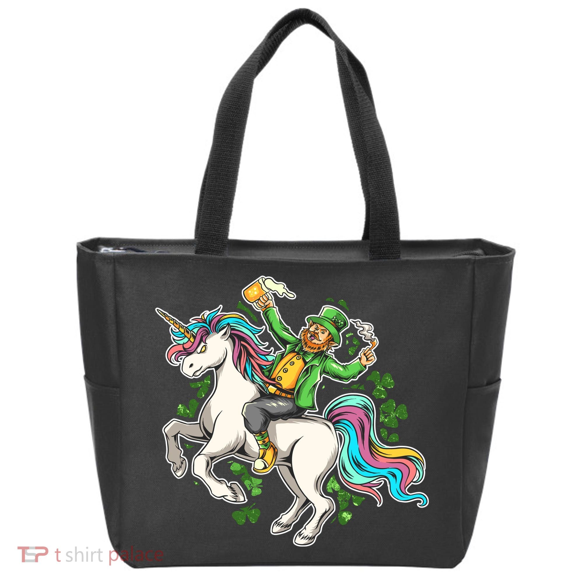Funny St Patrick's Day Leprechaun Riding Unicorn Tote Bag