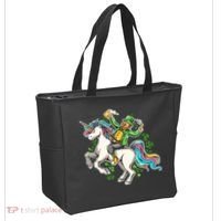 Funny St Patrick's Day Leprechaun Riding Unicorn Tote Bag thumb 2