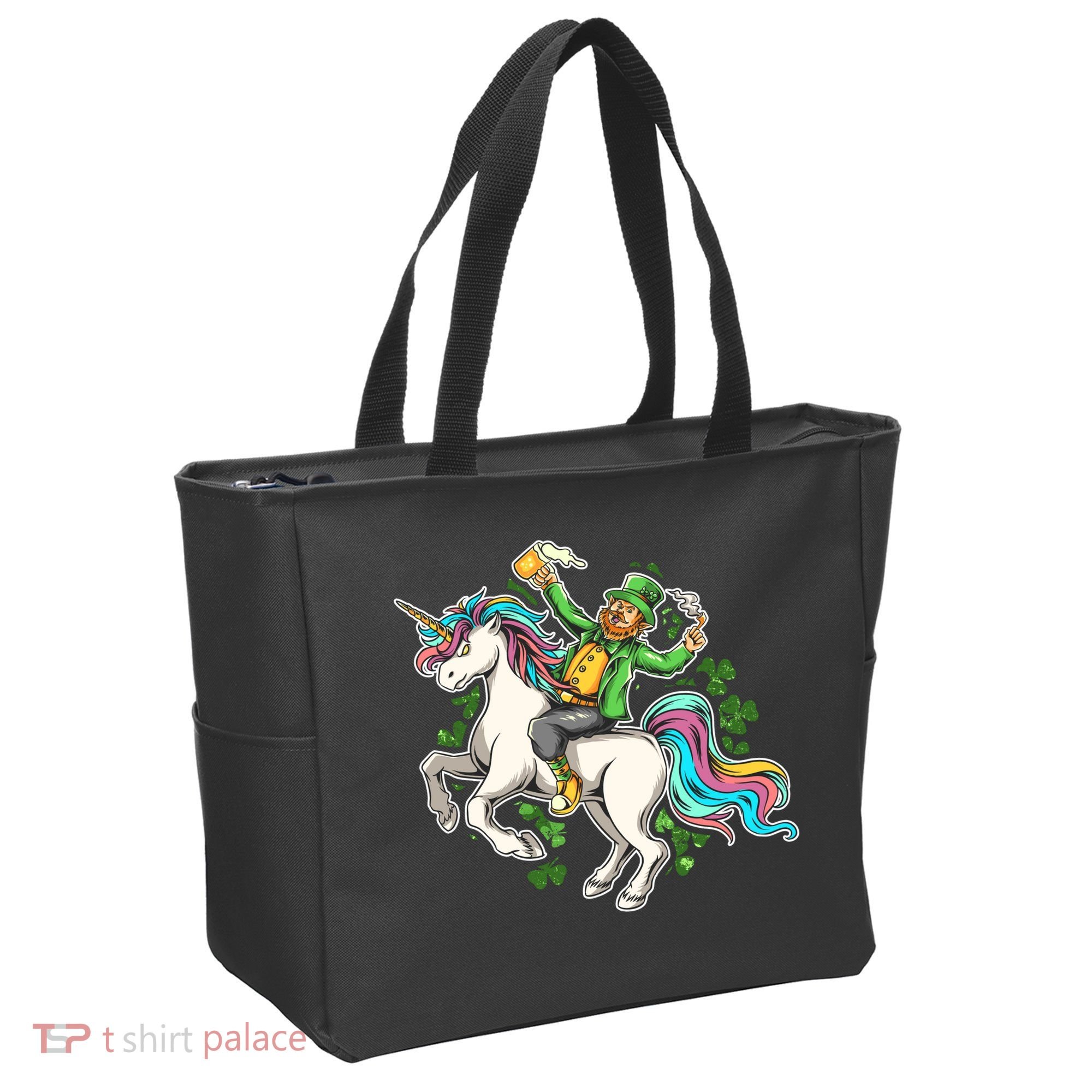 Funny St Patrick's Day Leprechaun Riding Unicorn Tote Bag