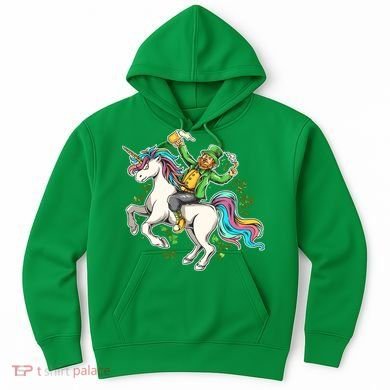 Funny St Patrick's Day Leprechaun Riding Unicorn Hoodie
