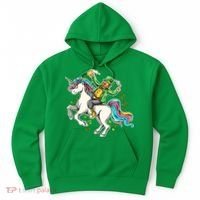 Funny St Patrick's Day Leprechaun Riding Unicorn Hoodie thumb 0