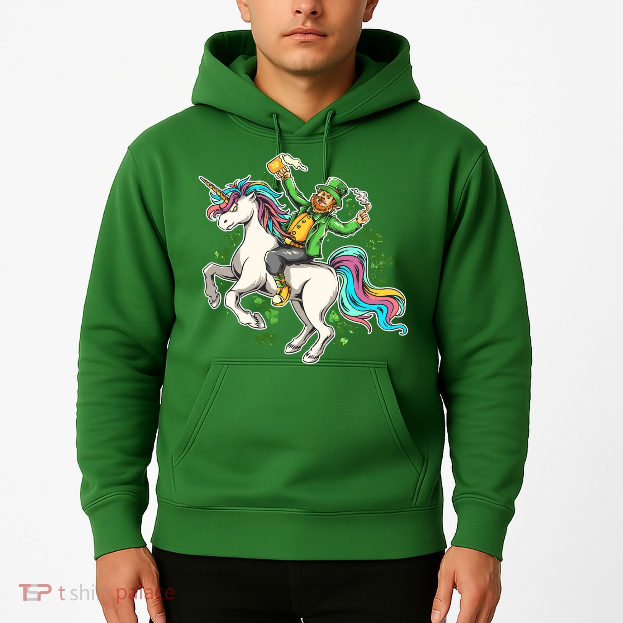 Funny St Patrick's Day Leprechaun Riding Unicorn Hoodie