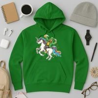 Funny St Patrick's Day Leprechaun Riding Unicorn Hoodie thumb 3