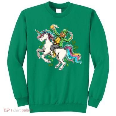 Funny St Patrick's Day Leprechaun Riding Unicorn Sweatshirt