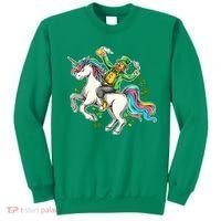 Funny St Patrick's Day Leprechaun Riding Unicorn Sweatshirt thumb 0
