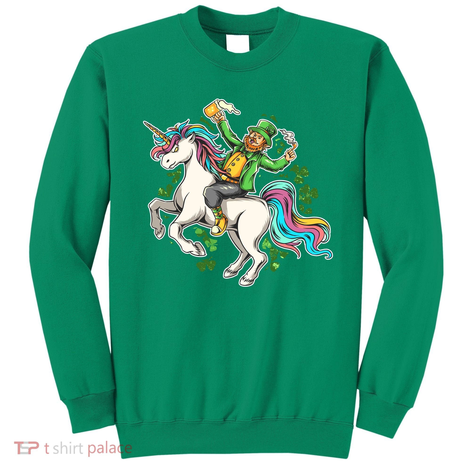 Funny St Patrick's Day Leprechaun Riding Unicorn Sweatshirt