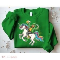 Funny St Patrick's Day Leprechaun Riding Unicorn Sweatshirt thumb 2