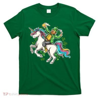 Funny St Patrick's Day Leprechaun Riding Unicorn T-Shirt