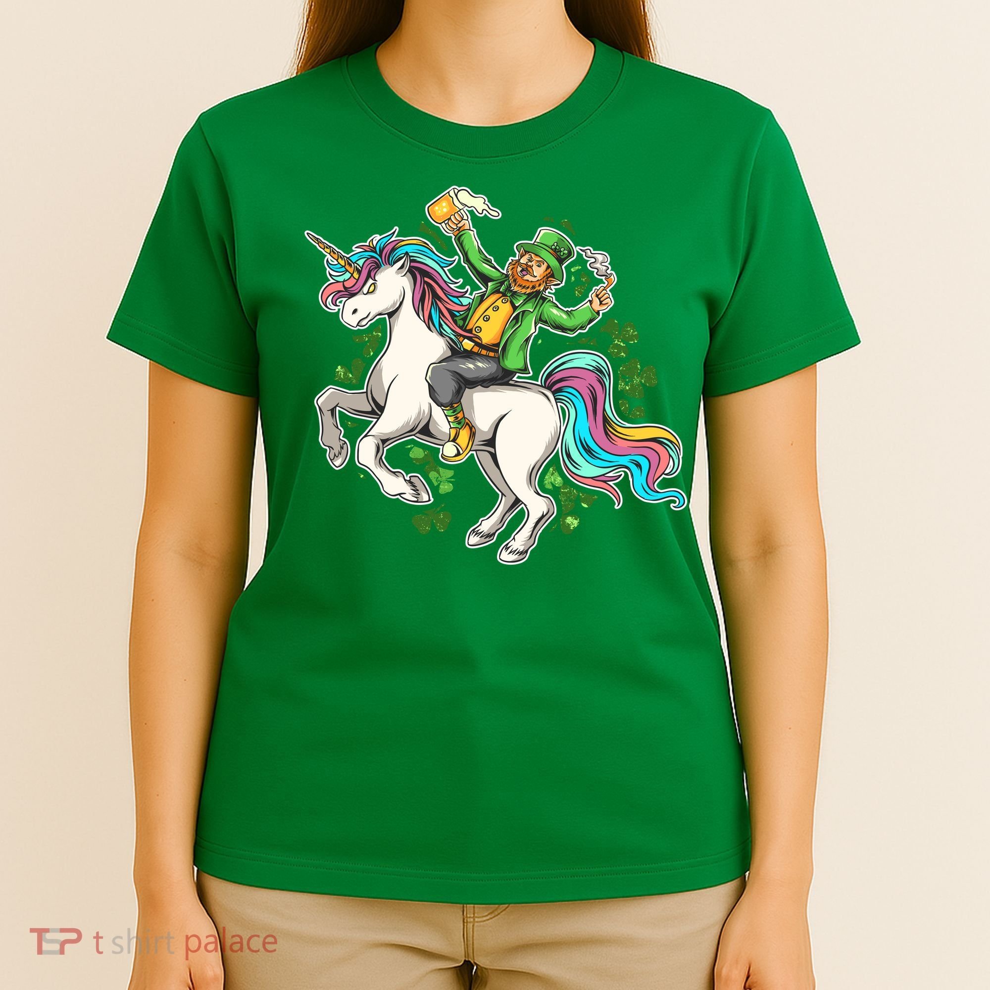 Funny St Patrick's Day Leprechaun Riding Unicorn T-Shirt