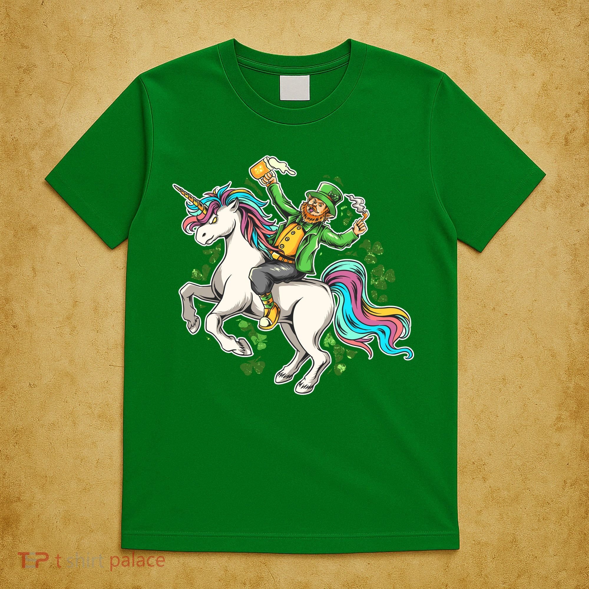 Funny St Patrick's Day Leprechaun Riding Unicorn T-Shirt