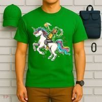 Funny St Patrick's Day Leprechaun Riding Unicorn T-Shirt thumb 6