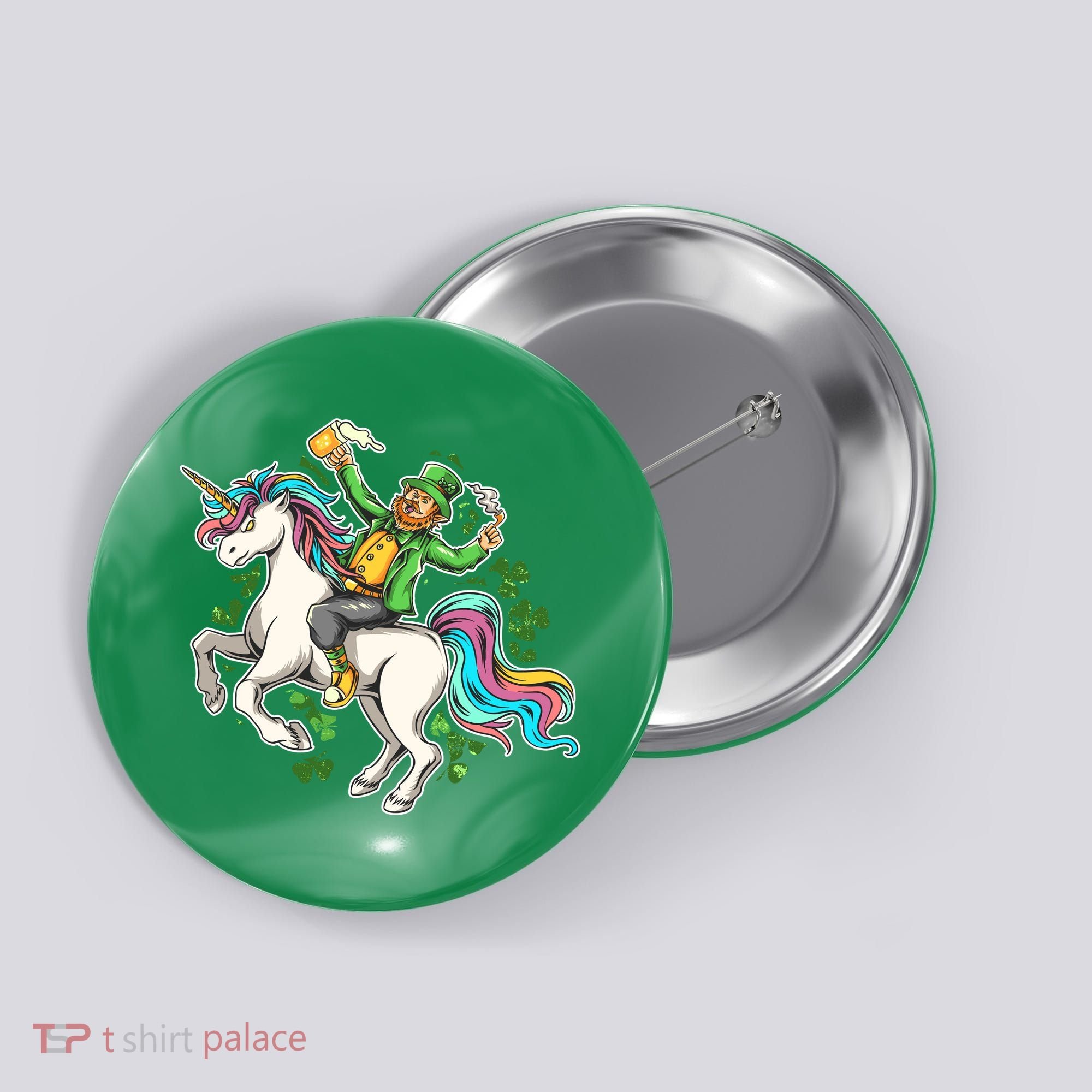 Funny St Patrick's Day Leprechaun Riding Unicorn Button