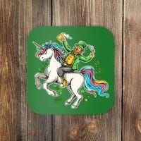 Funny St Patrick's Day Leprechaun Riding Unicorn Coaster thumb 0