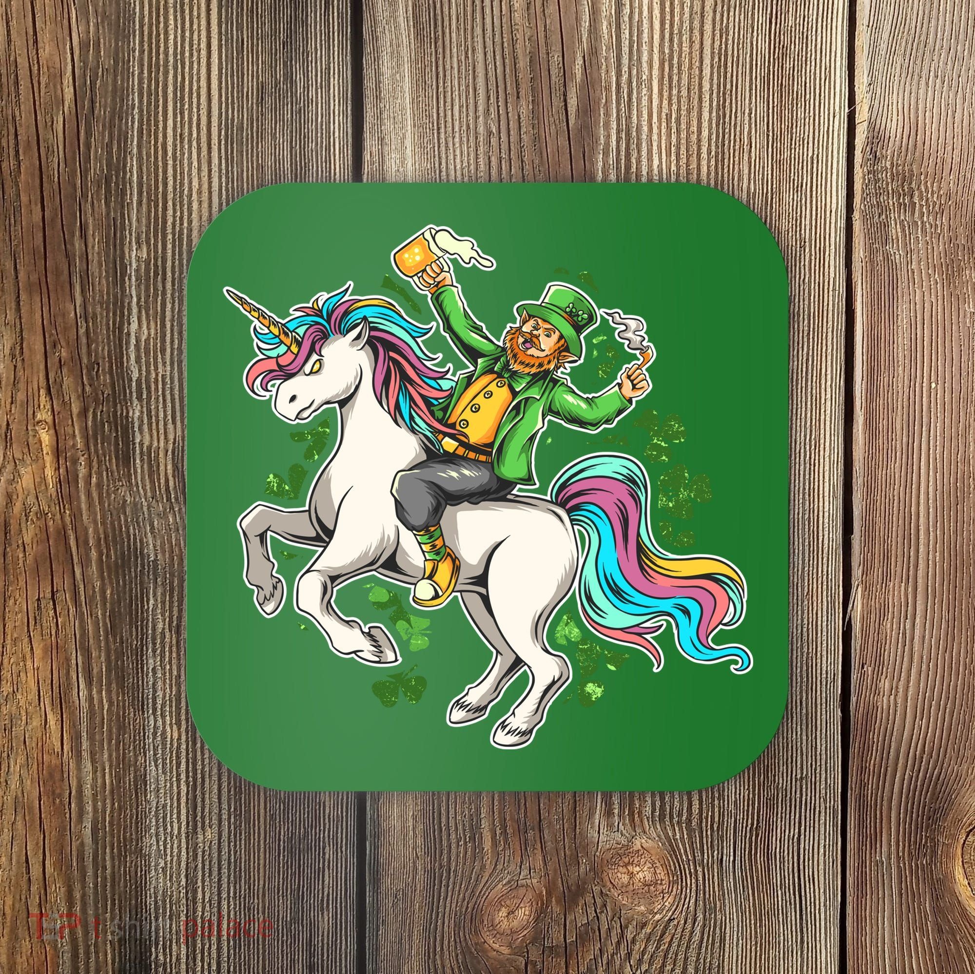 Funny St Patrick's Day Leprechaun Riding Unicorn Coaster