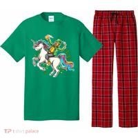 Funny St Patrick's Day Leprechaun Riding Unicorn Pajama Set thumb 0