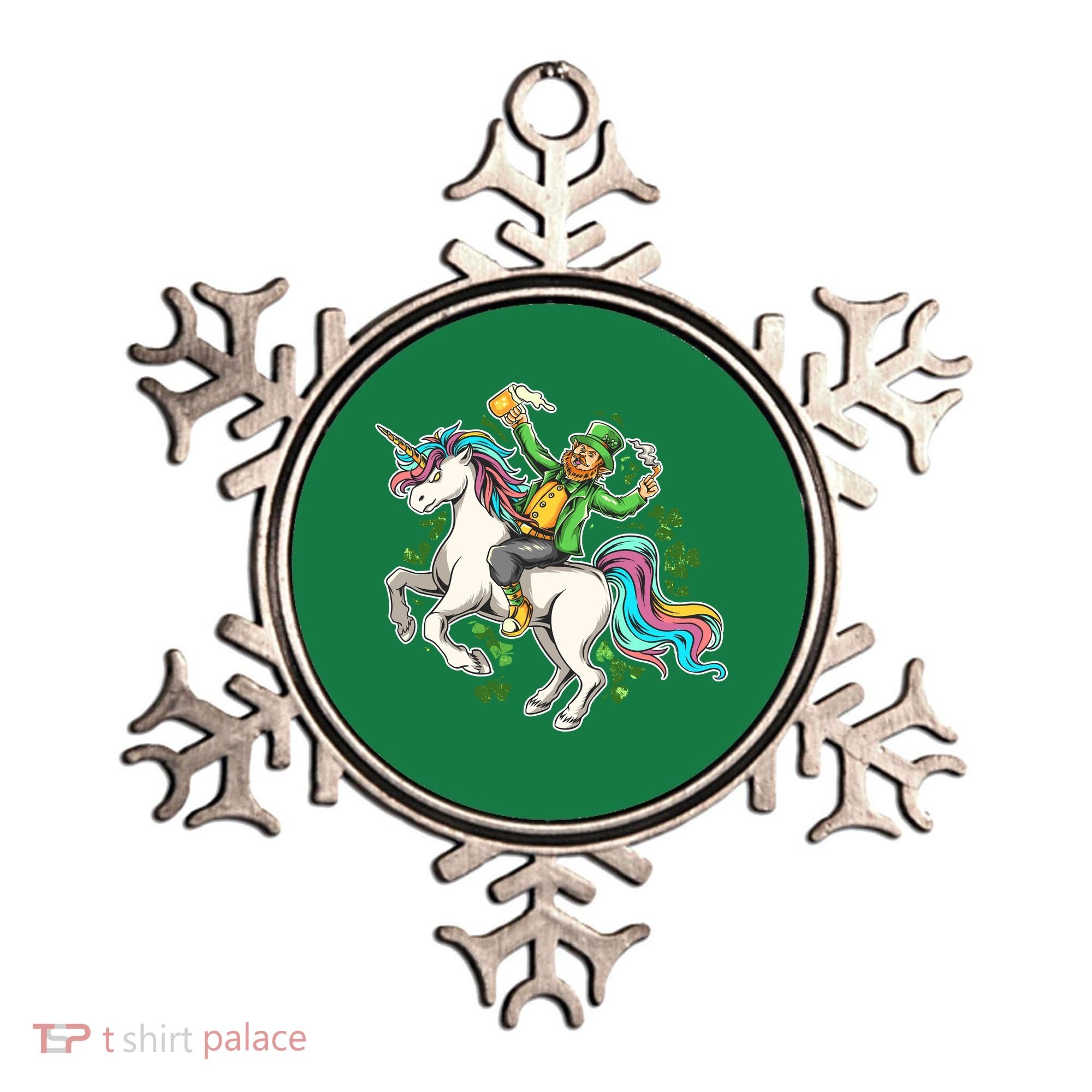 Funny St Patrick's Day Leprechaun Riding Unicorn Ornament