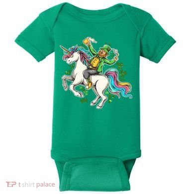 Funny St Patrick's Day Leprechaun Riding Unicorn Baby Bodysuit