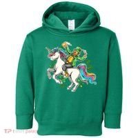 Funny St Patrick's Day Leprechaun Riding Unicorn Toddler Hoodie thumb 0