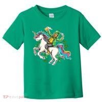 Funny St Patrick's Day Leprechaun Riding Unicorn Toddler T-Shirt thumb 0