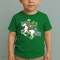Funny St Patrick's Day Leprechaun Riding Unicorn Toddler T-Shirt thumb 2