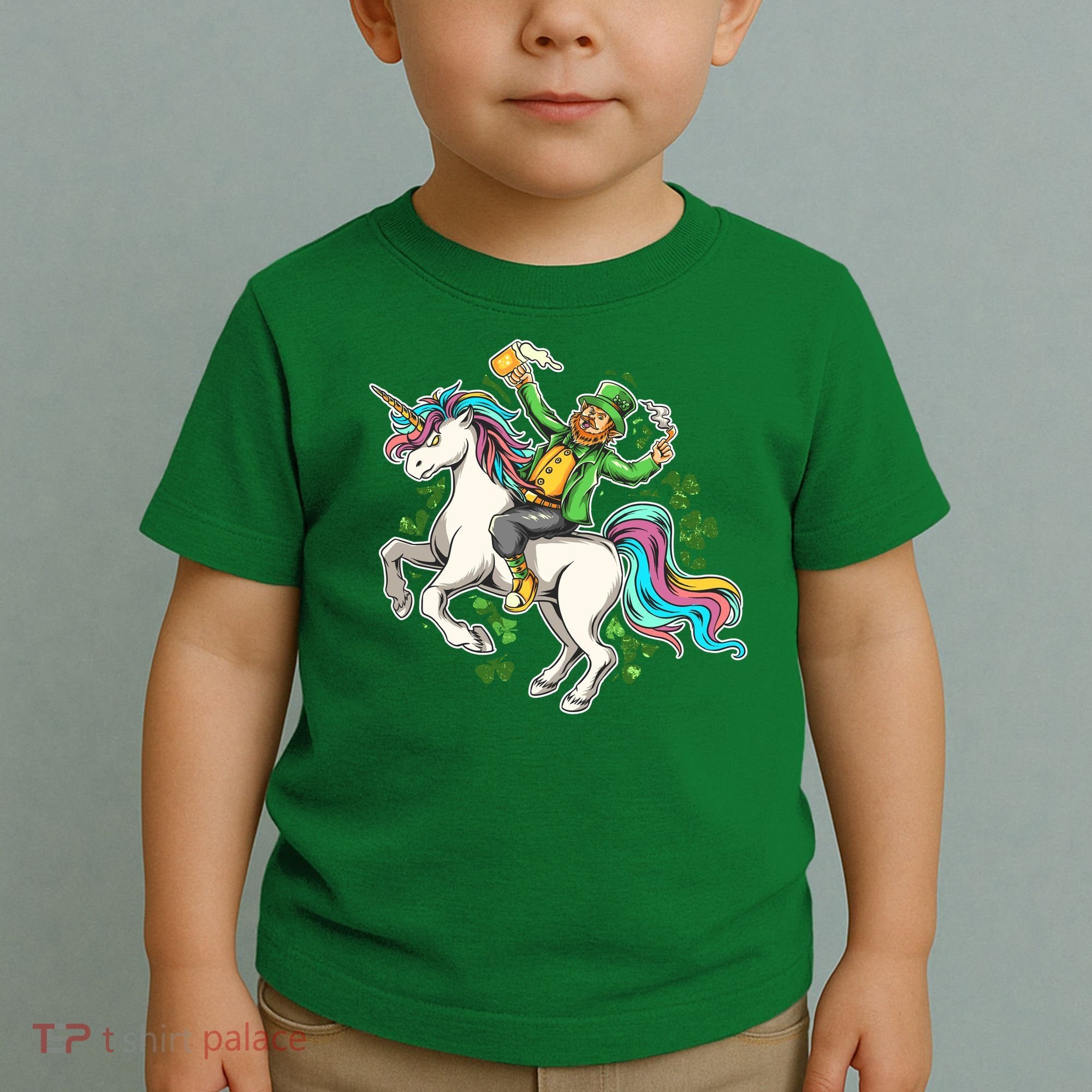 Funny St Patrick's Day Leprechaun Riding Unicorn Toddler T-Shirt