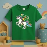 Funny St Patrick's Day Leprechaun Riding Unicorn Toddler T-Shirt thumb 3