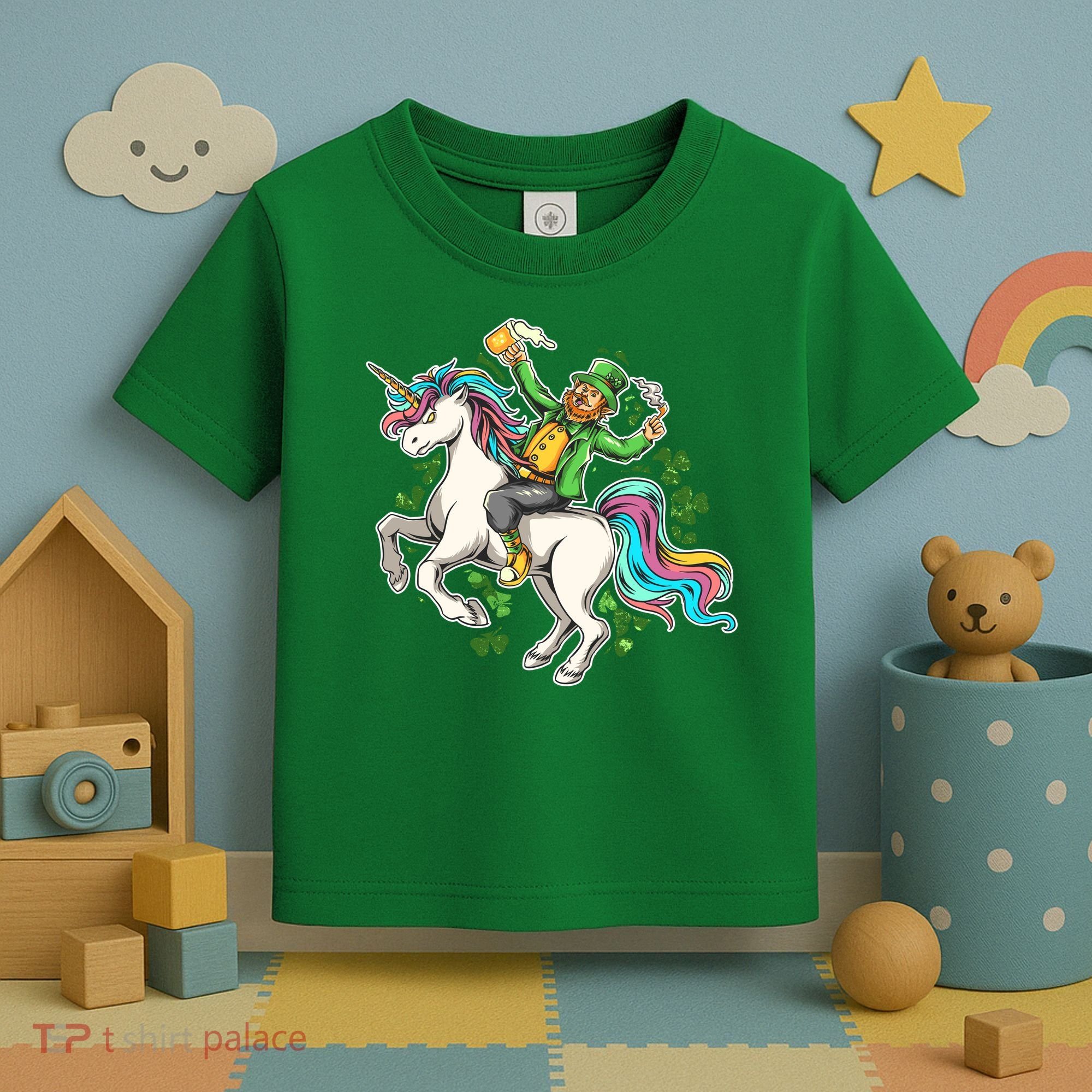 Funny St Patrick's Day Leprechaun Riding Unicorn Toddler T-Shirt